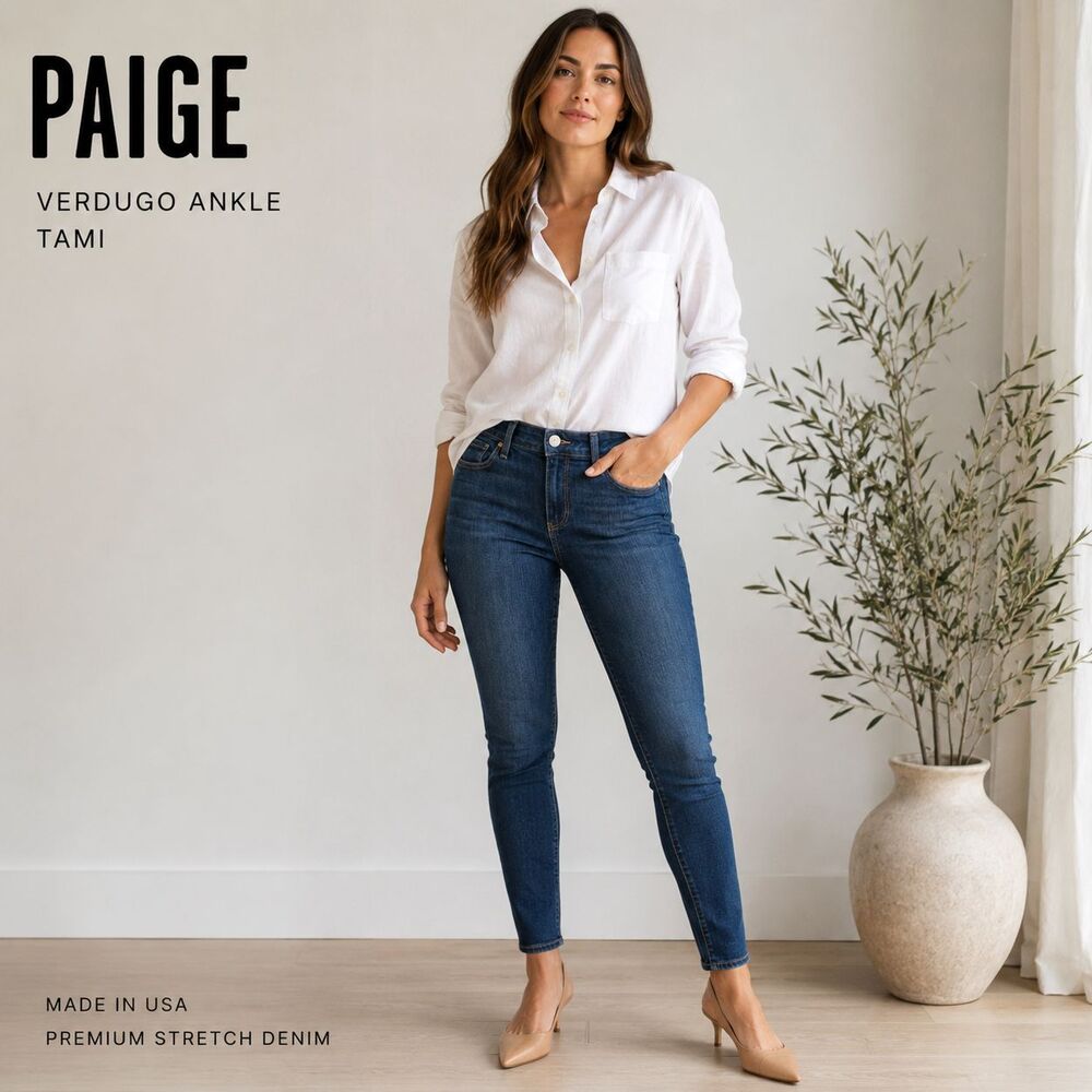PAIGE Verdugo Ankle Jeans 28 27x26 Skinny Tami Low Rise Dark Wash Stretch Denim